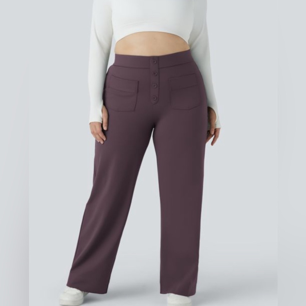 Halara High Waisted Button Multiple Pockets Straight Leg Pants 3X